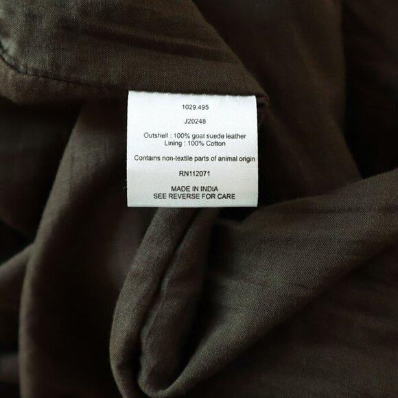 Jigsaw Suede 100% Leather Laser Cut Long Brown Olive Snap Front Coat Jacket M - Picture 6 of 7